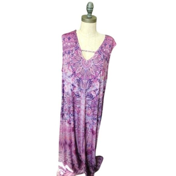 One World Size 2X Plus Size Boho Maxi Length Lace back Dress - Picture 1 of 3